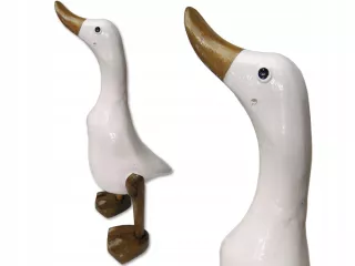 Rzeźba Biała GĘŚ z Drewna Egzotycznego Figurka 38cm Rękodzieło