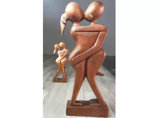 Piękna 20cm RZEŹBA Drewno Miłosny Pocałunek Prezent