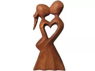 Piękna Para 15cm RZEŹBA Miłosna Serce z Drewna Super Prezent