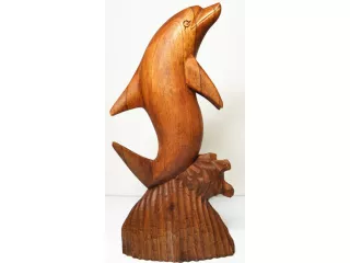 Figurka Rzeźba DELFIN z Drewna Suar Rękodzieło 30cm