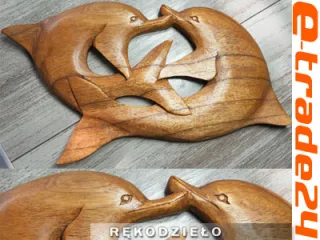 Rzeźba Płaskorzeźba DELFINY Drewno Rękodzieło 33cm
