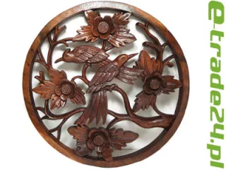 Rzeźba z Drewna PTAKI I KWIATY Ornament śr. 50cm