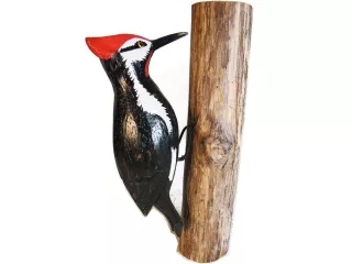Dzięcioł Ptak na Gałęzi z drewna Tekowego Rękodzieło