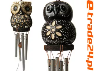 Dzwonek Wietrzny Rzeźba Drewno SOWA Metalowe rurki do 15cm S