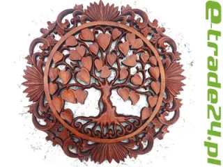 Rzeźba z Drewna Litego DRZEWO ŻYCIA Szczęścia Dekoracja Ścian 40cm Efektowna