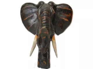 Rzeźba Maska Głowa SŁOŃ Drewno - Rękodzieło 50x42 Brąz