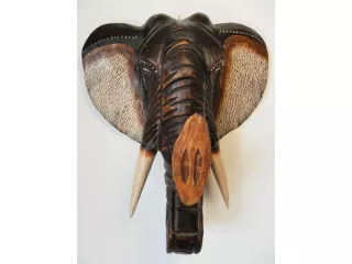 Rzeźba Maska Głowa SŁOŃ Drewno - Rękodzieło 40x35
