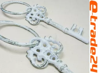 Stylowy Klucz Żeliwny 17 cm z Żeliwa Biały Do Dekoracji