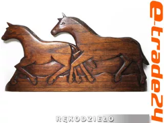 Rzeźba Płaskorzeźba KONIE Drewno Rękodzieło 40X21