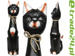KOT Rzeźba Figurka Drewniana Koty 50cm Rękodzieło Dekor Wnętrz