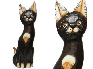 Figurka Koty Rzeźba Drewniana KOT 60cm Rękodzieło Dekor wnętrz