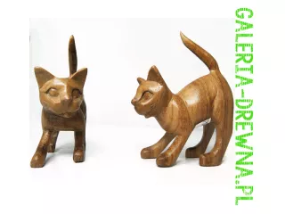 KOT Rzeźba Figurka Drewniana Koty 11x8cm Rękodzieło Suar Dekor Wnętrz