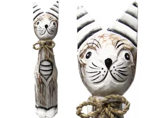 KOT Rzeźba Figurka Drewniana Koty 30cm Rękodzieło Dekor Wnętrz