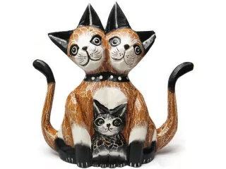 Figurki KOTY Rzeźba z Drewna Rodzina Kotki Rękodzieło