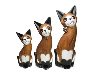 Figurka Koty Rzeźba Drewniana KOT 25/20/15cm kpl z dzwoneczkiem