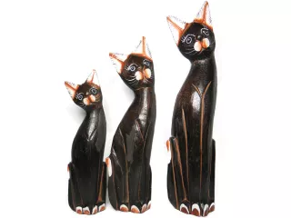 Figurka Koty Rzeźba Drewniana KOT 25/20/15cm kpl z dzwoneczkiem