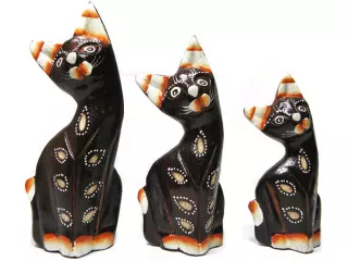 Figurki KOTY Rzeźba z Drewna kpl 3szt do 15cm