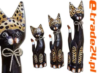 Figurka Koty Rzeźba Drewniana KOT 35/30/25cm komplet