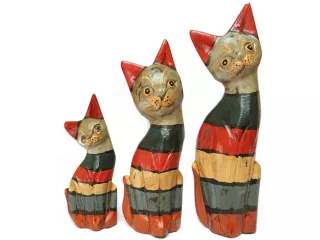 Figurka Koty Rzeźba Drewniana KOT 16/12/10cm. kpl