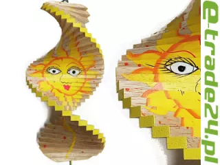 Kręcioł Spiral Wietrzny z Drewna - 30cm Zawieszka wzór SŁOŃCE