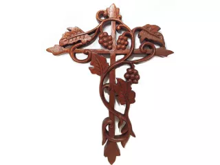 Rzeźba z Drewna Litego KRZYŻ z winoroślą 40x30cm na elegancki Prezent