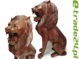 Efektowna Rzeźba Figurka LEW Drewno Suar Rękodzieło XL Indonezja