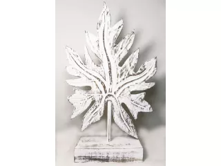 Rzeźba LISĆ z Drewna Rękodzieło Biały Postarzany 46cm