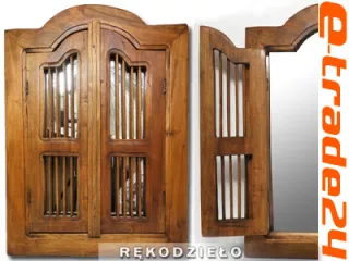 Piękna Drewniana OKIENNICA z Lustrem Rękodzieło