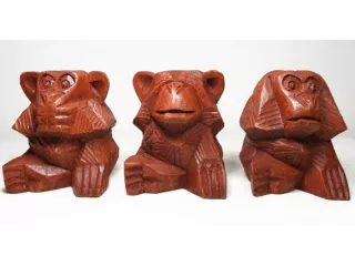 Rzeźba 3 MAŁPY Drewno Suar Rękodzieło Orient