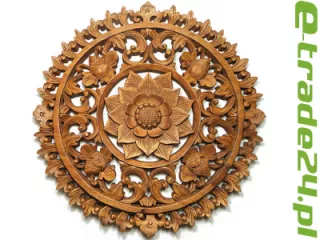 Rzeźba z Drewna Litego MANDALA Ornament Lotos śr. 39cm