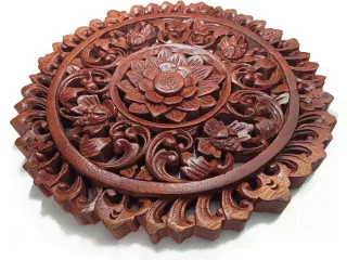 Rzeźba z Drewna Litego MANDALA Ornament Lotos śr. 30cm
