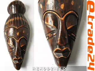 Piękna Rzeźba Maska Drewno Rękodzieło 20cm TUBYLEC
