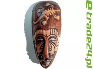 Piękna Rzeźba Maska Drewno Rękodzieło 20cm GEKON