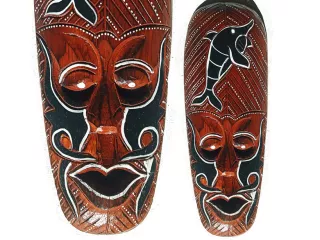 Rzeźba Maska z Drewna Etniczna z Delfinem 30cm Rękodzieło Orient