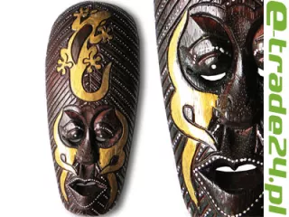 Rzeźba Maska z Drewna z Jaszczurką 30cm Rękodzieło Orient