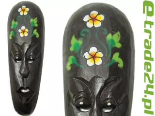 Rzeźba Maska Drewno z Kwiatem - Rękodzieło 30cm