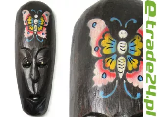 Rzeźba Maska Drewno - Rękodzieło 30cm Motyl