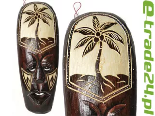 Rzeźba Maska z Drewna Etniczna z Palmą 30cm