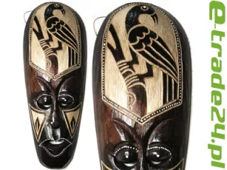 Rzeźba Maska z Drewna Etniczna z Ptakiem 30cm