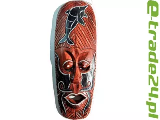 Rzeźba Maska z Drewna Etniczna z Rybą 30cm Rękodzieło Orient