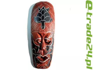 Rzeźba Maska z Drewna Etniczna z Żółwiem 30cm Rękodzieło Orient