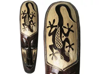 Rzeźba Maska z Drewna z Jaszczurka 50cm Rękodzieło