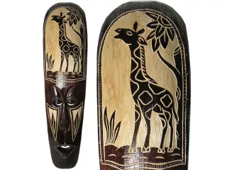 Rzeźba Maska z Drewna z Żyrafą 50cm Rękodzieło