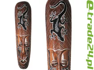 Rzeźba Maska z Drewna z Gekonem 30cm Rękodzieło Orient