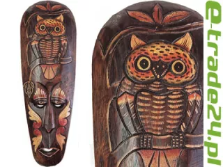 Rzeźba Maska z Drewna z Sową 50cm Rękodzieło Dekor do powieszenia