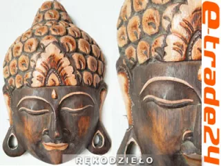 Rzeźba, Maska - BUDDA - Drewno, Rękodzieło 16x10cm