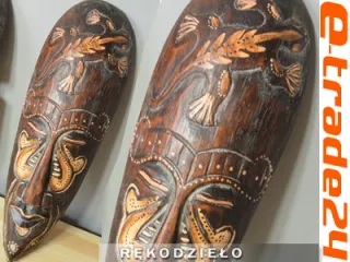 Piękna Rzeźba Maska Drewno Rękodzieło 30cm GEKON
