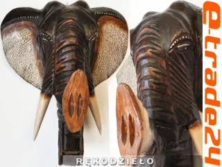 Rzeźba Maska Głowa SŁOŃ Drewno - Rękodzieło 25x20