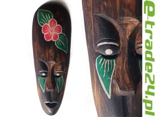 Maska z Drewna z Kwiatem 50cm Rękodzieło Dekoracja ściany