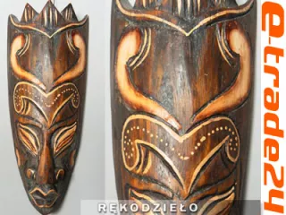 Piękna Rzeźba Maska Drewno Rękodzieło 20cm TUBYLEC